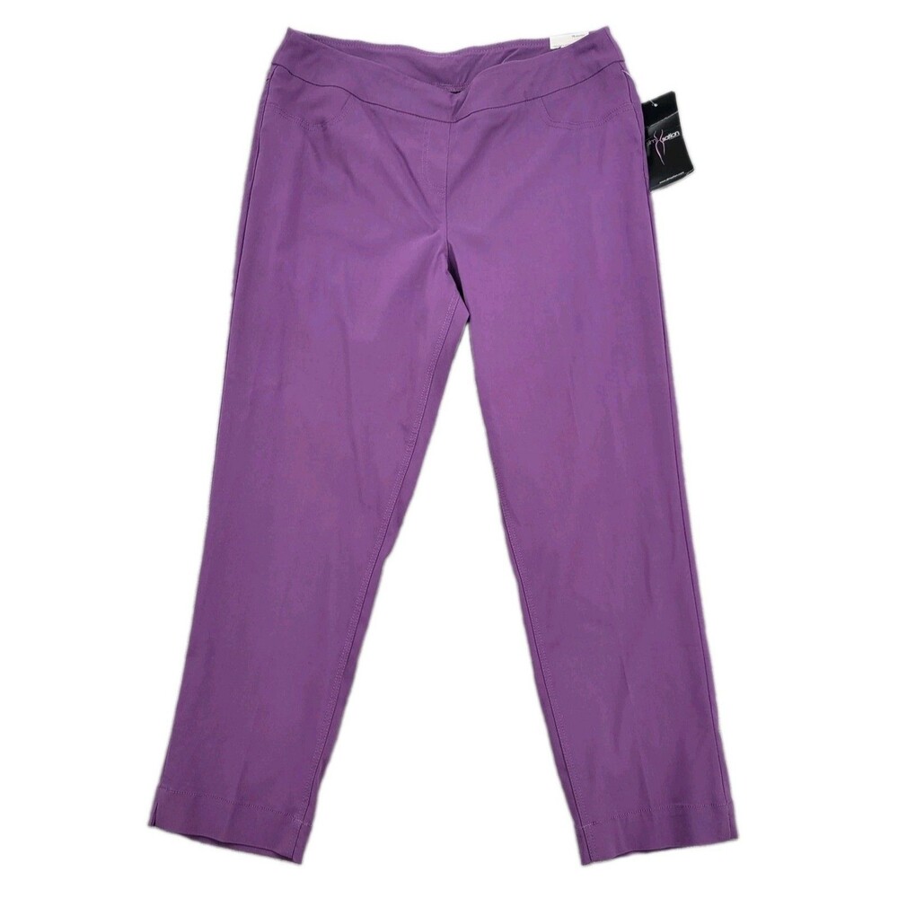 SlimSation NEW Size 16 Ankle Pants Purple Stretch Pull On Straight Leg 34x29